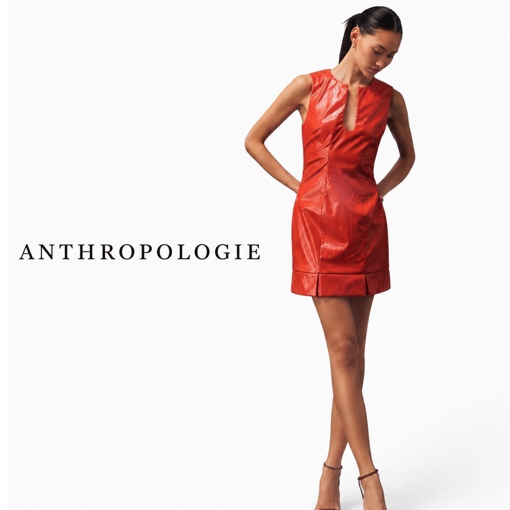 Anthropologie Red Faux Leather Mini Dress Sleeveless Shift Party Cocktail Dress‎